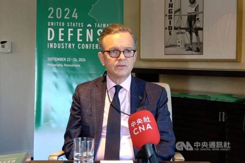 美台國防工業會議22日起在賓州費城舉行,主辦單位美台商業協會會長韓儒伯接受訪問。中央社記者石秀娟賓州攝 113年9月23日