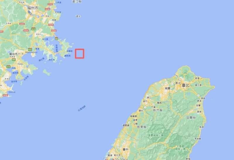 紅框處為福建平潭海事局發布22日實彈射擊區域。(圖取自Google地圖網頁google.com/maps)