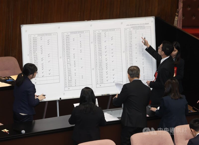 圖為議事人員進行開票統計作業。中央社記者謝佳璋攝 114年2月11日